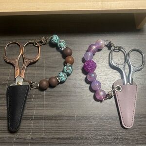 Stylish Scissors with Beaded Handle - Black and Purple